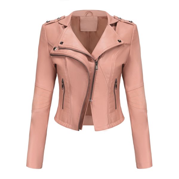 Slim-Fit Collared Leather Jacket for Spring/Autumn