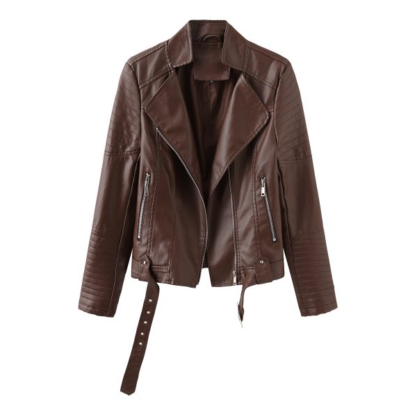 Belted Hipster Leather Jacket for Spring/Autumn