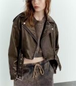 Winter Casual Washed Gradient Faux Leather Jacket