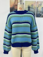 Autumn Winter Stitching Loose Round Neck Striped Sweater