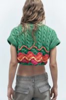 Crocheted Effect Short Knitted Sweater Vest Jacket