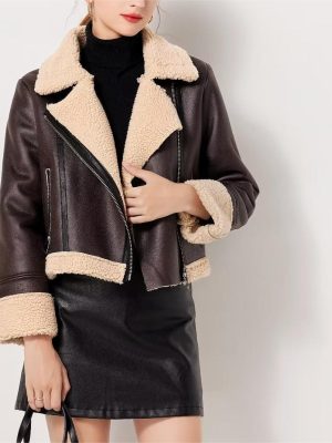 Women's Brown Short Faux Leather Jacket