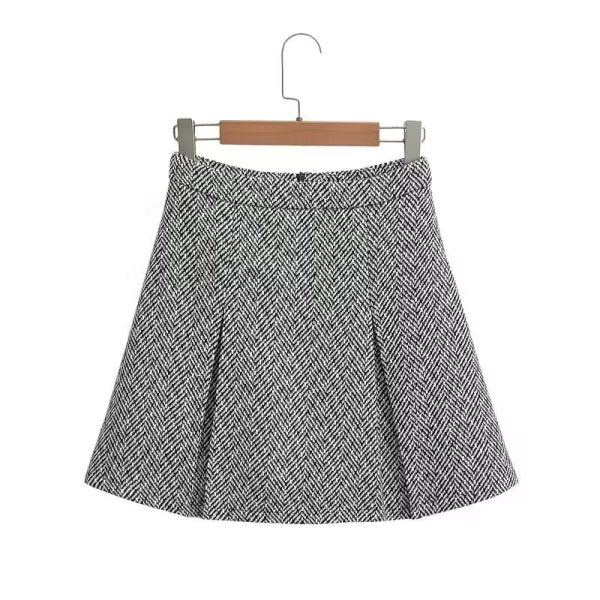 Sweet Round Neck Herringbone Short Suit High Waist Skirt