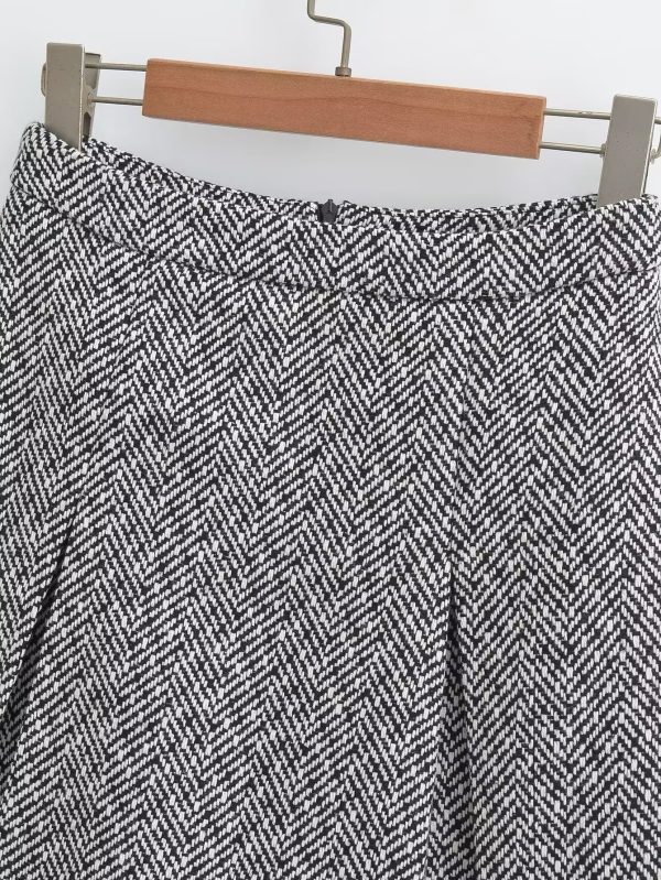 Sweet Round Neck Herringbone Short Suit High Waist Skirt