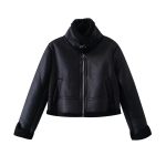 Black Thermal Leather Short Coat
