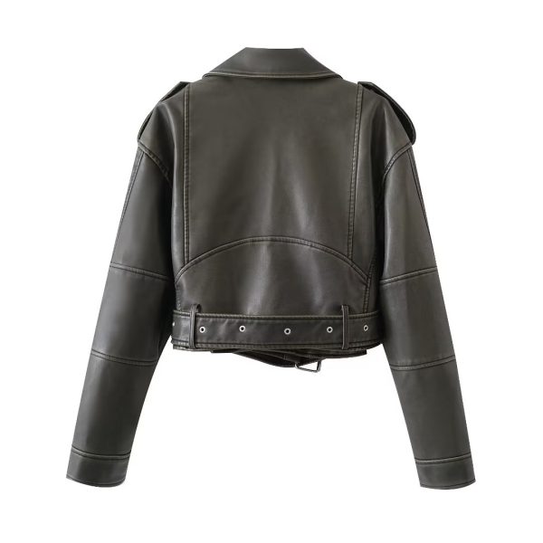 Edgy Faux Leather Jacket: Oblique Zip Polo Collar