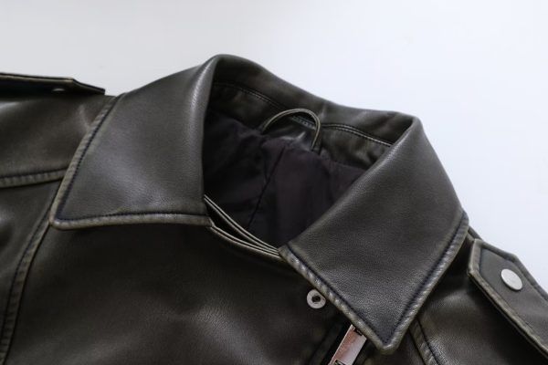 Edgy Faux Leather Jacket: Oblique Zip Polo Collar