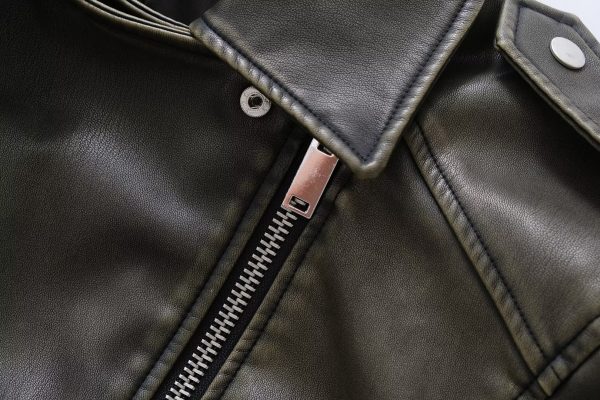 Edgy Faux Leather Jacket: Oblique Zip Polo Collar