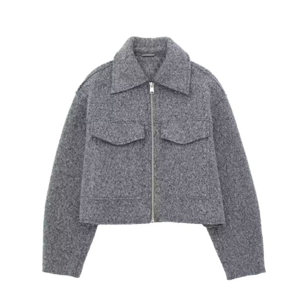 o Collar Zipper Tweed Jacket - Casual Comfort"