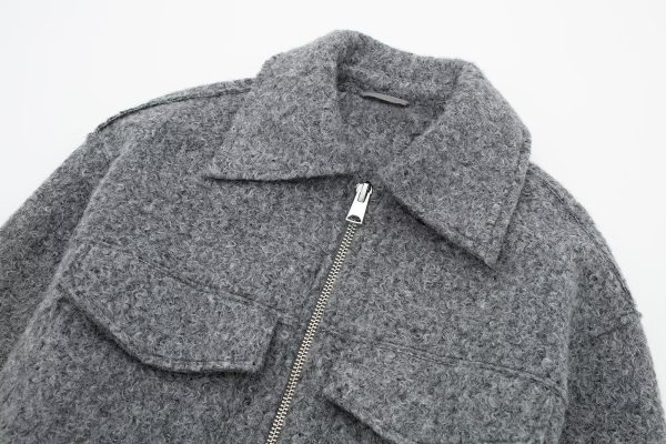 o Collar Zipper Tweed Jacket - Casual Comfort"