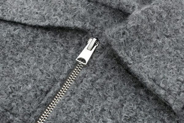 o Collar Zipper Tweed Jacket - Casual Comfort"