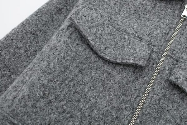 o Collar Zipper Tweed Jacket - Casual Comfort"