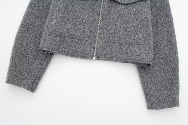 o Collar Zipper Tweed Jacket - Casual Comfort"