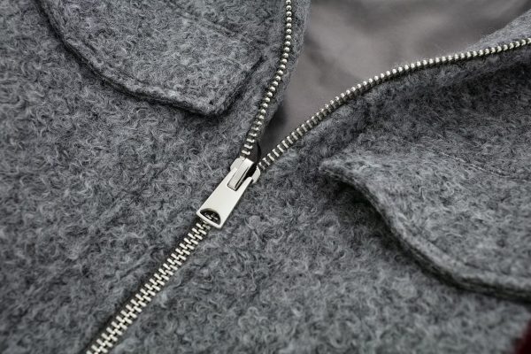 o Collar Zipper Tweed Jacket - Casual Comfort"