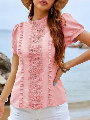 Lace Detail Casual Women's Shirt - Popular Style