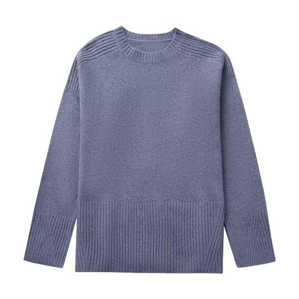 Solid Color Rib Knit Sweater