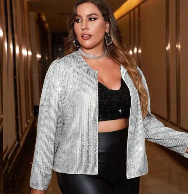 Sequined Plus Size Jacket - Spring