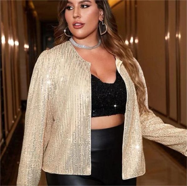 Sequined Plus Size Jacket - Spring