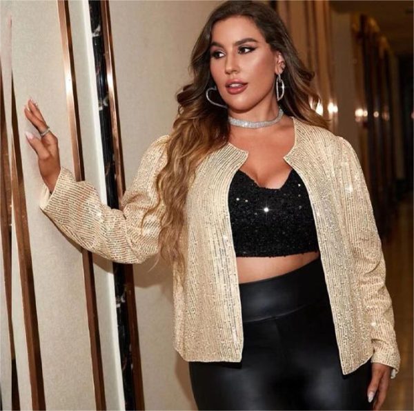 Sequined Plus Size Jacket - Spring