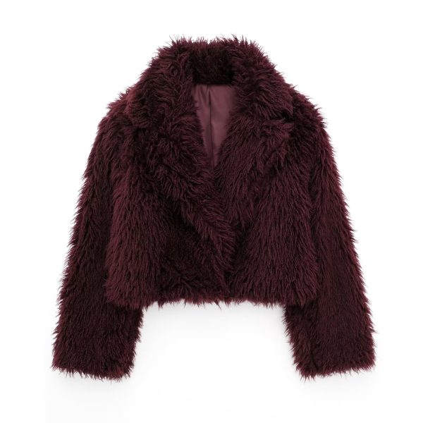 Autumn Fur-Effect Polo Collar Jacket - Casual Elegance