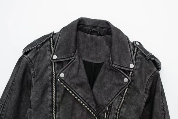 Distressed Faux Leather Moto Jacket - Edgy Chic