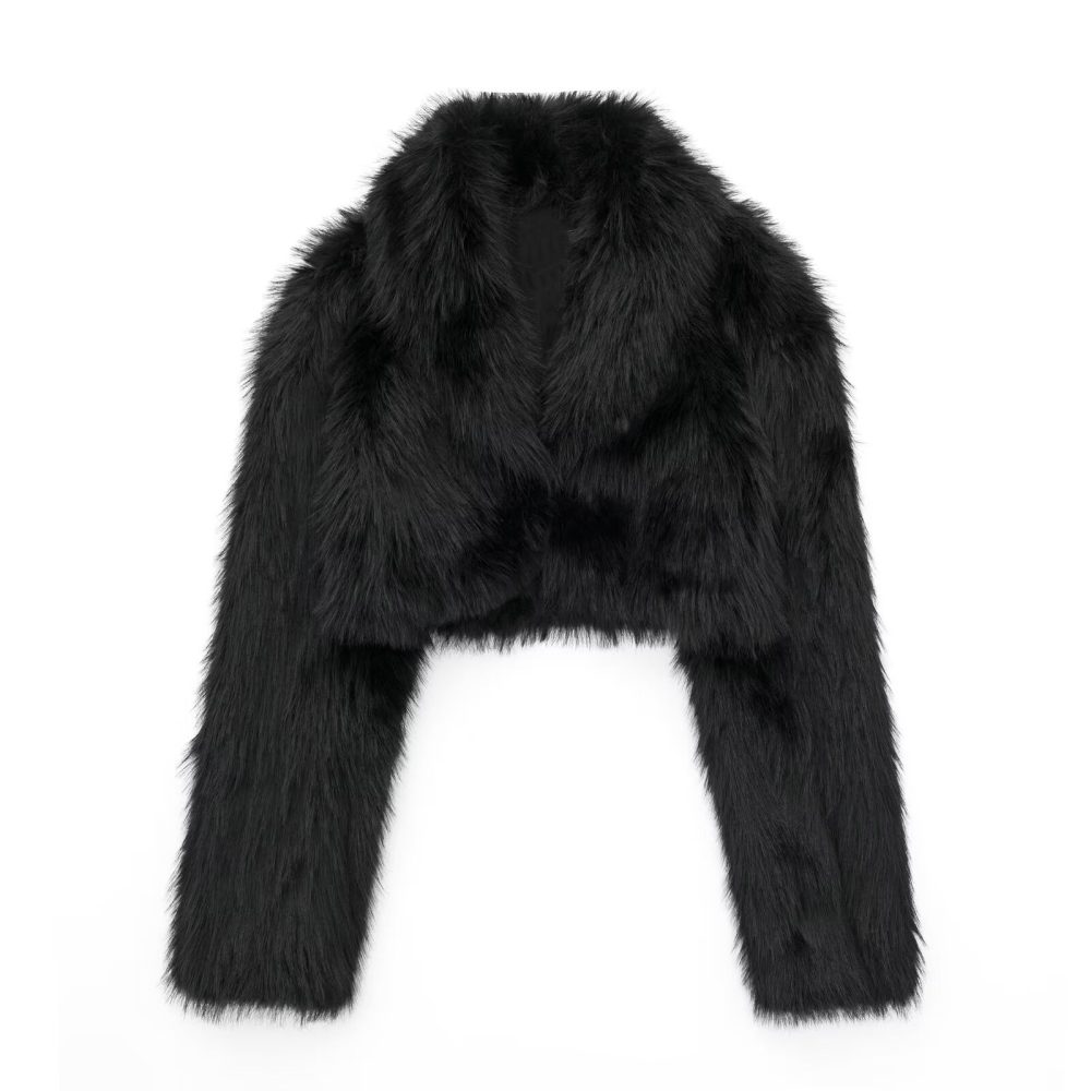 Autumn Fur-Effect Polo Collar Jacket - Casual Elegance