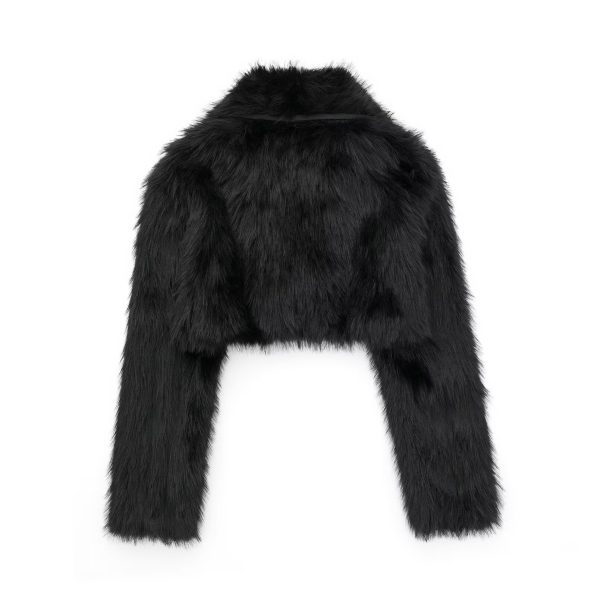 Autumn Fur-Effect Polo Collar Jacket - Casual Elegance