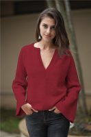 Autumn Solid Color Women Office V-neck Plus Size Loose Sweater