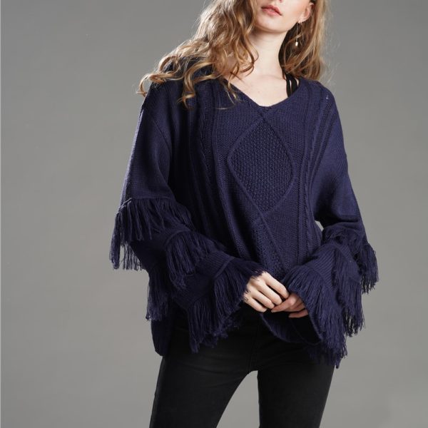 Pullover Women Tassel Office Solid Color Winter Autumn Sweater