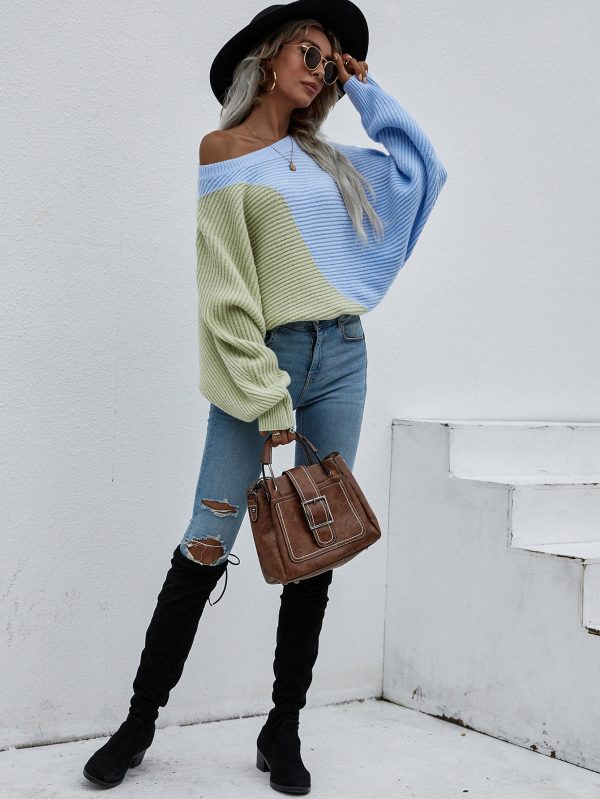 Color-Block Batwing Sleeve Sweater