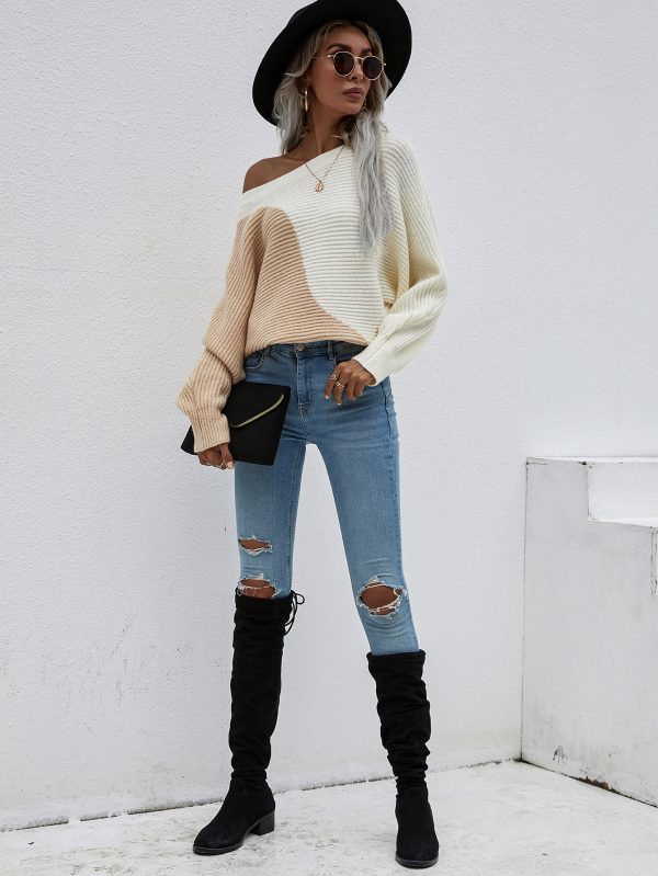 Color-Block Batwing Sleeve Sweater