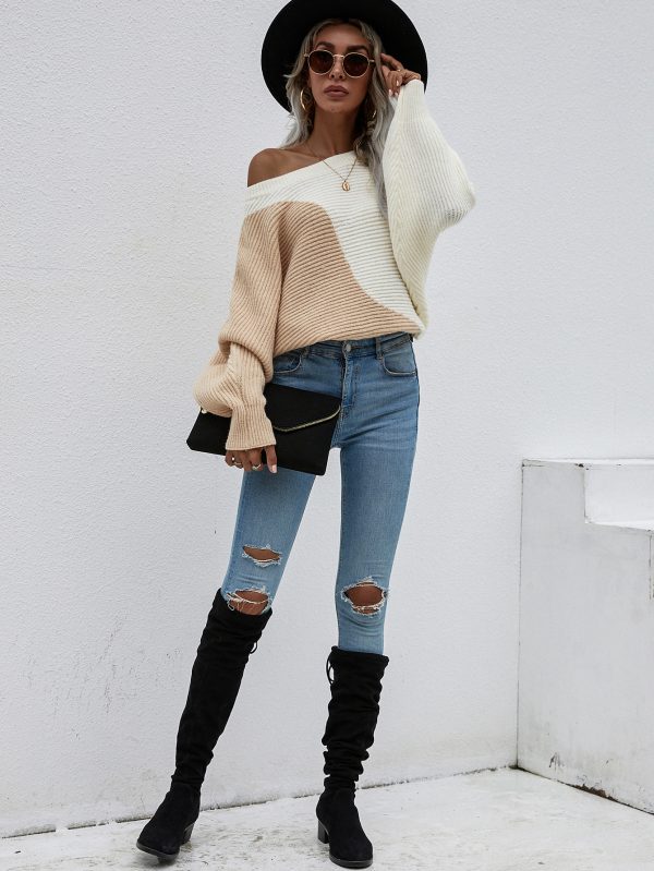 Color-Block Batwing Sleeve Sweater