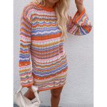 Chevron Chic: Loose Fit Long Sleeve Jersey Top for Casual Style in Spring/Fall