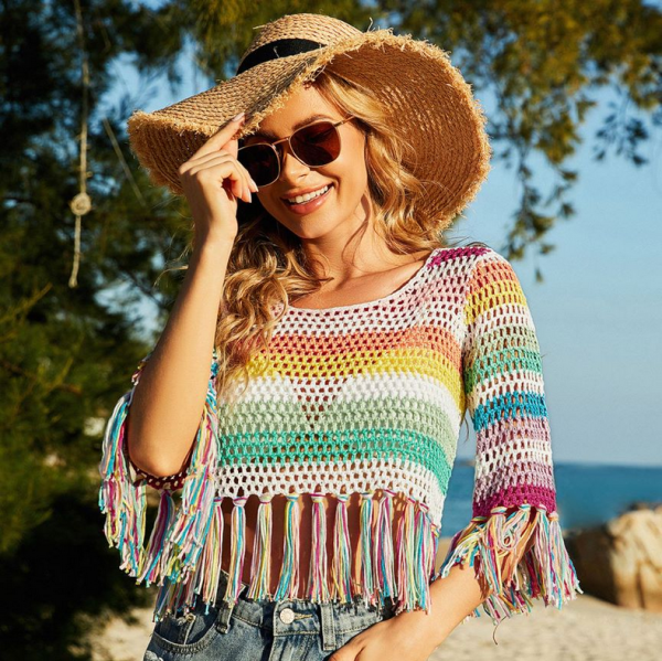 Hand Crocheted Spring Summer Blouse | Hollow Out Bikini Beach Shirt