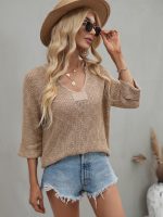 V-neck Knitted Loose Solid Color Pullover