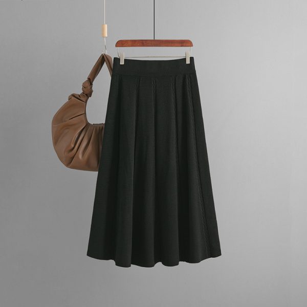 Khaki Knitted A-Line Skirt: Winter Chic