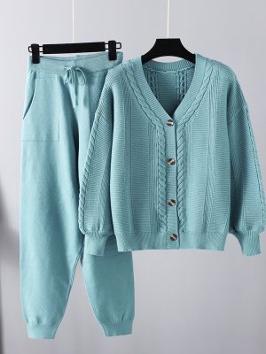 Autumn Winter Knit Twist Cardigan Set