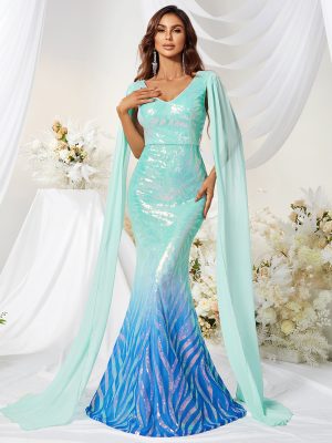Sequined V-Neck Mermaid Evening Dress