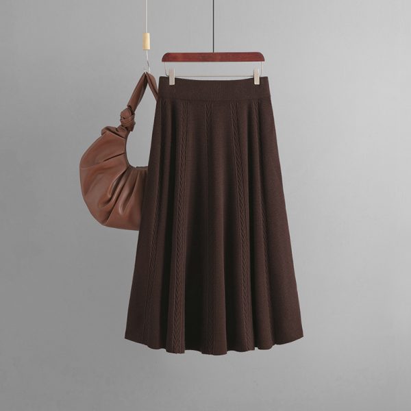 Khaki Knitted A-Line Skirt: Winter Chic