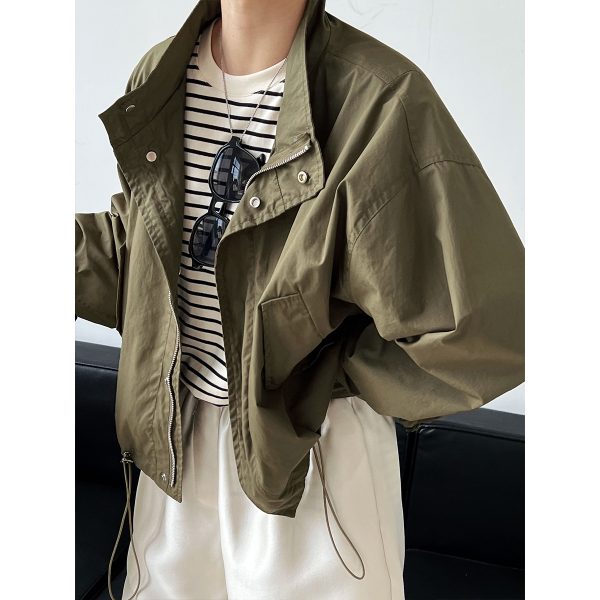 Retro Stand Collar Cargo Jacket