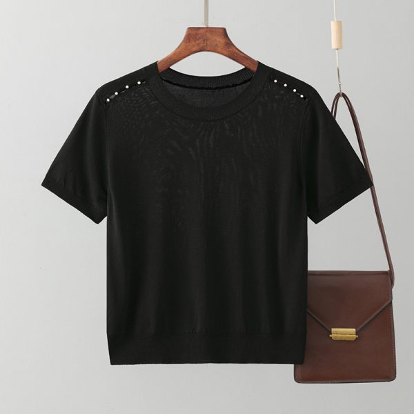 Cutout Beading Slim Tee for Summer