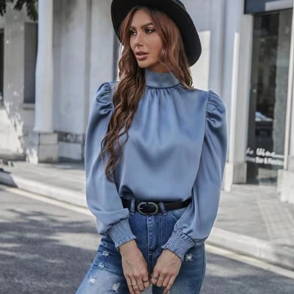 Elegant Bubble Sleeve Blouse - Autumn