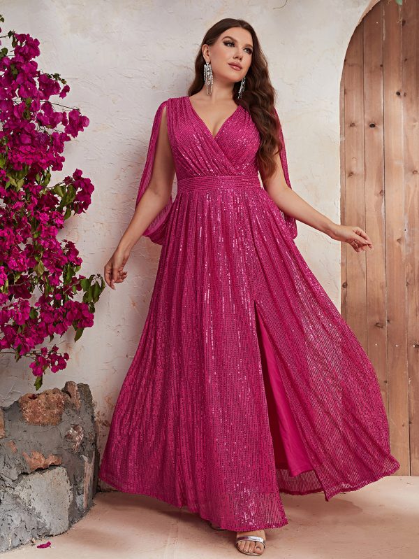 Rose Red Sequin V-Neck Maxi Dress