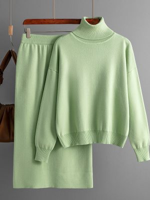 Solid Turtleneck Sweater Set