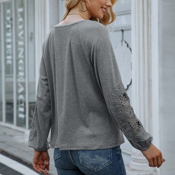 Lace-Trim V-Neck Long Sleeve Tee