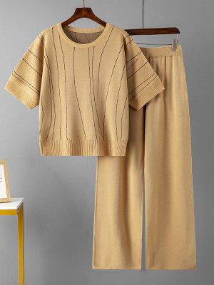 Striped Loose Batwing Sleeve Two-Piece Set