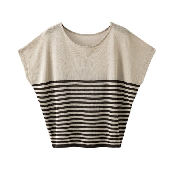 Striped Soft Batwing Sleeve Silk Tee