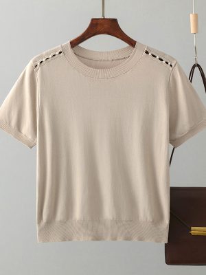 Cutout Beading Slim Tee for Summer