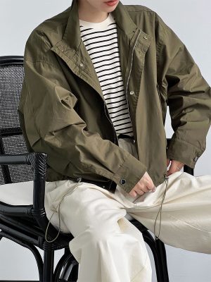 Retro Stand Collar Cargo Jacket