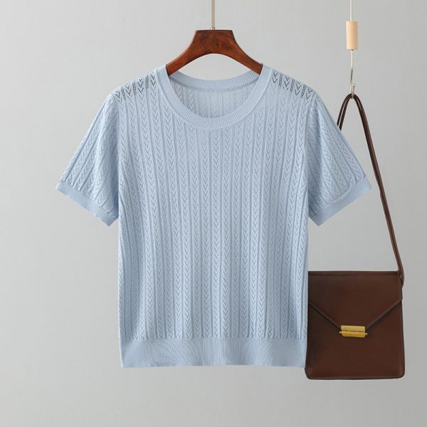 Summer Slim Fit Cutout Knit Tee